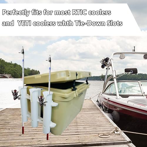 Fishing Rod Holder Bracket Wall Mounted Fishing Pole Holder,4 Pole Tube Attachment Rod Holders,Cooler Fishing Rod Holder with Tie-Down Slot,Use for YETI Coolers and RTIC Coolers