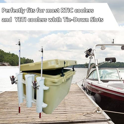 Fishing Rod Holder Bracket Wall Mounted Fishing Pole Holder,4 Pole Tube Attachment Rod Holders,Cooler Fishing Rod Holder with Tie-Down Slot,Use for YETI Coolers and RTIC Coolers