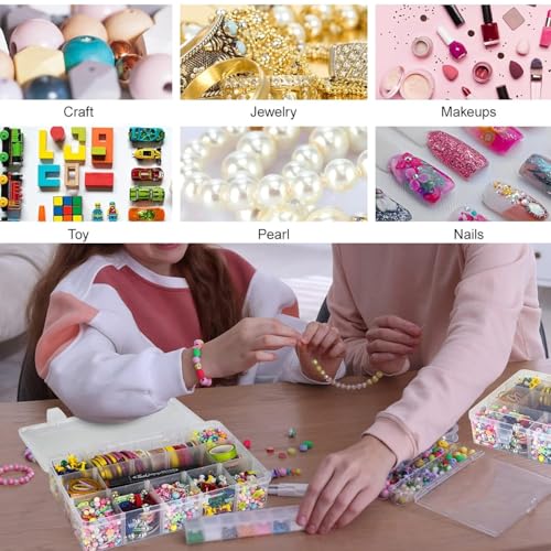 AKOAK 24 Grids Clear Plastic Organizer Box with Adjustable Dividers, Craft Storage Bead Organizer Box for Nail Accessories, Fishing Gear, Art DIY Crafts, Beads -Pack of 1