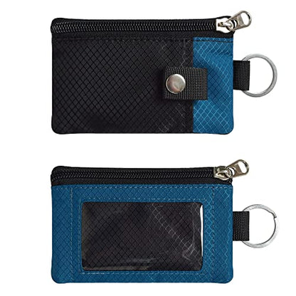 CHENSPRX Minimalist RFID Blocking Small Wallet with ID Window,WaterResistant Zip Id Case Wallet with Lanyard Keychain for Cards,Cash,Travel,Women,Men - color: Black+ElectricBlue