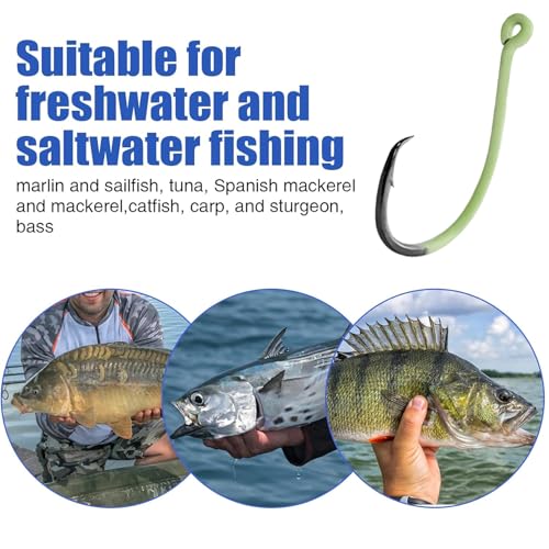 Eupheng Glow in Dark Circle Hooks 2X Strong Offset Freshwater Saltwater Fish Hooks for Catfish Bass Trout, Pack of 10, Available in 8 Sizes (#4 to 5/0) Luminous Circle Hooks - size: #4_10pcs