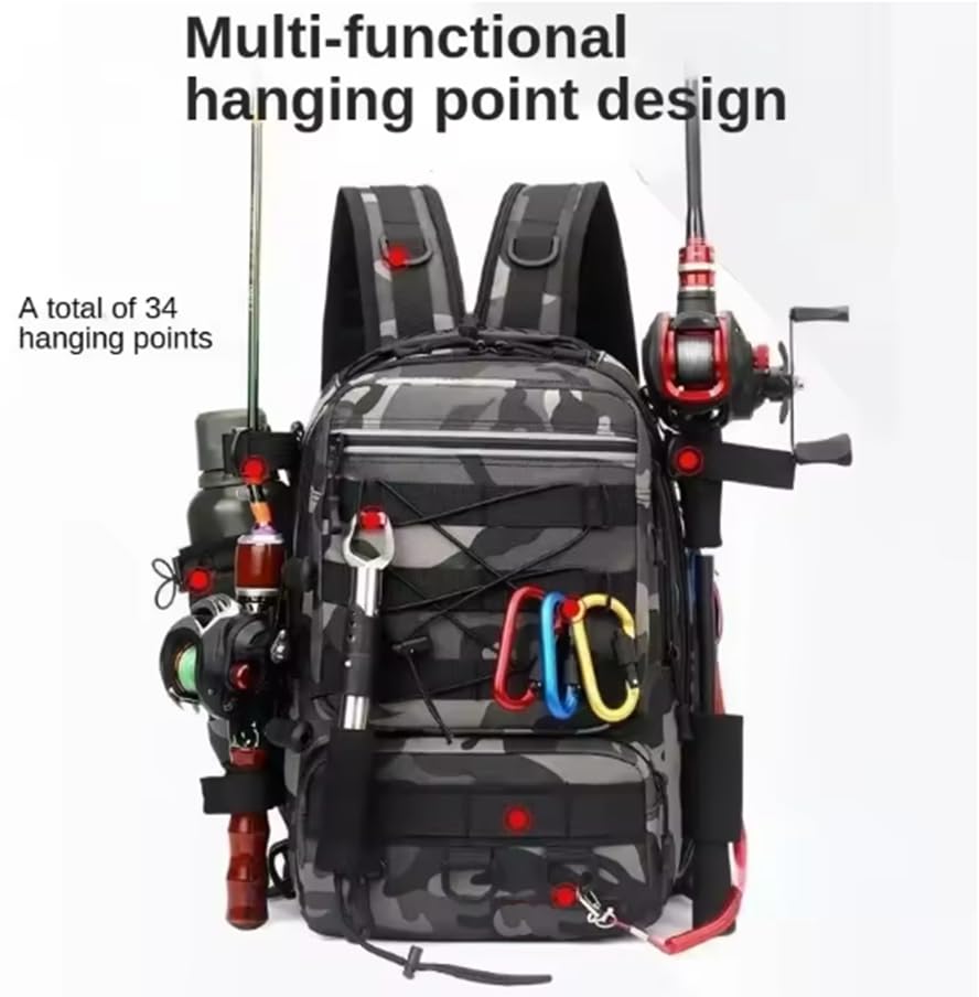 Fishing Backpack with Rod Holders Water-Resistant Fishing Tackle Bag Store Lure Organizer Storage Camouflage Bag(green) - color: Green
