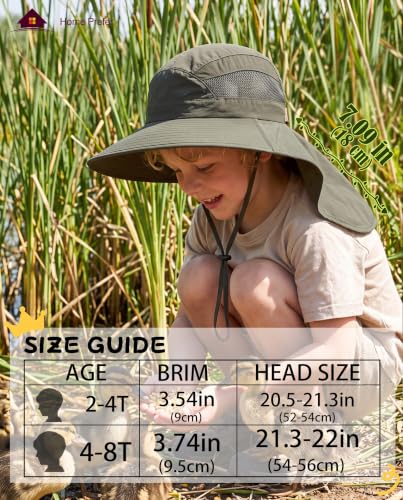 Home Prefer UPF50 Wide Brim Kids Sun Hat Neck Flap Boys Girls Sun Protection Hat for Beach Fishing - color: Army Green, size: 2-4T