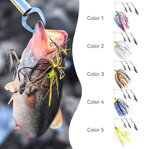 Spinner Baits for Bass Fishing | Hard Metal Jig SpinnerBaits, Fishing Jigs buzzbait for Bass Salmon Pike Trout Snakehead, 5 Pack, multicolor