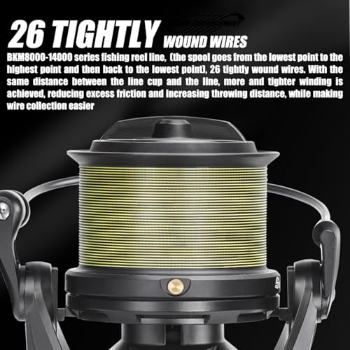 Heavy Duty Spinning Reel Metal Body with CNC Machined Spool 55LB Max Drag 6/8+1 Bearings Ultra Smooth 4.6/4.8:1 High Speed Gear Ratio Saltwater Freshwater Fishing Reel for 8000 to 14000 Series - color: BKM14000