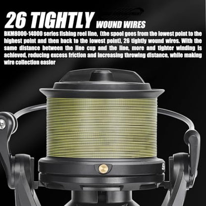 Heavy Duty Spinning Reel Metal Body with CNC Machined Spool 55LB Max Drag 6/8+1 Bearings Ultra Smooth 4.6/4.8:1 High Speed Gear Ratio Saltwater Freshwater Fishing Reel for 8000 to 14000 Series - color: BKM14000