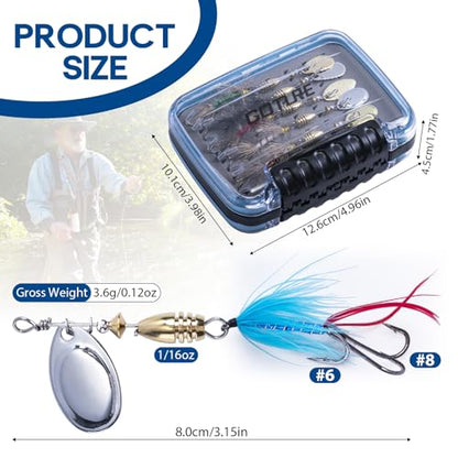 Goture Trout Lures Fishing Spinners,Rooster Bait Tail Bass Fishing Lures with Brass Spinner Blade Fish-Shaped Jig Heads for Freshwater Saltwater,Salmon Steelhead Trout Spinner Bait with Tackle Box - color: D:10pcs Trout Spinners