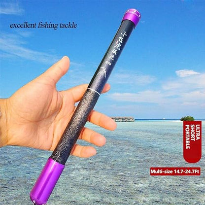 Tenkara Rod Carbon Fiber Telescopic Fishing Rod Portable Ultralight Fishing Tenkara Rod Collapsible Bass Crappie Full Kit Fishing Pole All Waters Bamboo - color: Purple hand rod, size: 14.7 ft & 4.5m