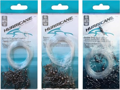 HURRICANE Surf Fishing Leader Bundle - 10lb, 20lb & 30lb Double Drop Leaders