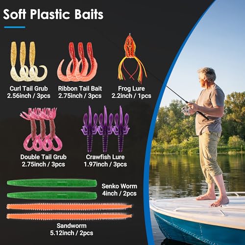 Fishing Lures Tackle Box Bass Kit,Saltwater & Freshwater Baits Set | 1.Bionic Swimbait and spinnerbaits 2.Suitable for beginners and gifts for kids 3.experiment with different techniques - color: 77pcs Fishing Tackle Box