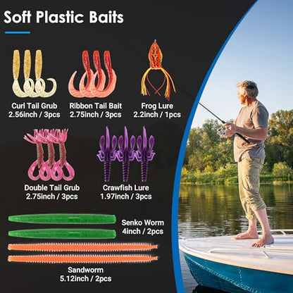 Fishing Lures Tackle Box Bass Kit,Saltwater & Freshwater Baits Set | 1.Bionic Swimbait and spinnerbaits 2.Suitable for beginners and gifts for kids 3.experiment with different techniques - color: 77pcs Fishing Tackle Box