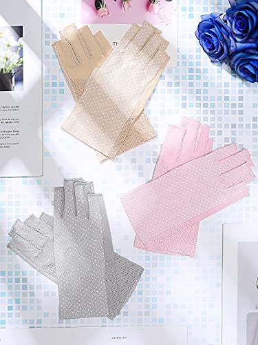 Sunblock Fingerless Gloves Non-slip UV Protection Driving Gloves Summer Outdoor Mittens for Women Girls - color: Light Gray, Light Pink, Beige