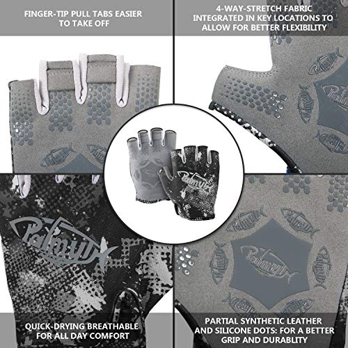 Palmyth Stubby UV Fishing Gloves Sun Protection Fingerless Glove Men Women UPF 50+ SPF for Kayaking, Paddling, Canoeing, Rowing, Driving - color: Black Camo, size: Medium