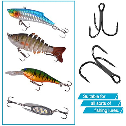 Treble Hooks and Split Rings Kit, 130Pcs Assorted Classic High Carbon Steel Fishing Triple Hooks Heavy Duty Stainless Steel Split Ring for Fishing Lures Saltwater Freshwater