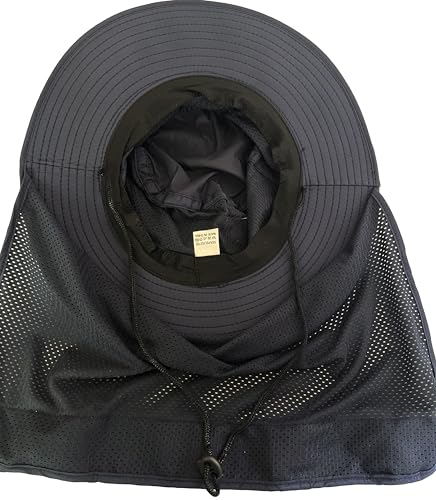 Men's Wide Brim Boonie Bucket Sun Hat with Neck Flap, High Visibility Reflective Stripes, UV Protection - color: Navy
