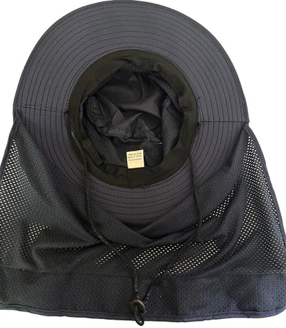 Men's Wide Brim Boonie Bucket Sun Hat with Neck Flap, High Visibility Reflective Stripes, UV Protection - color: Navy