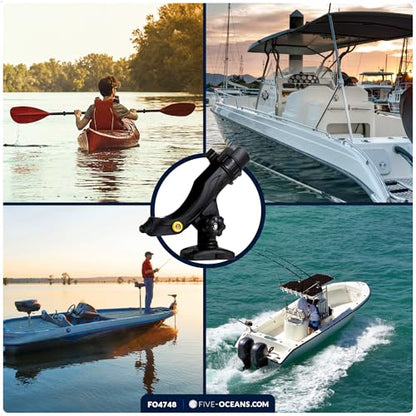 Five Oceans Fishing Rod Holder for Boat with Deck Mount Base, Black, High-Impact Nylon for Boats & Kayaks, Multiple Sizes - style: Large Rod Holder + Sliding-lock Base