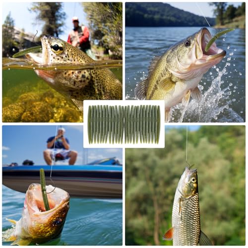 Senko Bait Soft Plastic Lures 5" Senkos 24 Pcs/100pcs for Wacky Rig Freshwater Fishing Green Pumpkin senko with Black Flake Pink Watermelon Double Color - style: Baby Bass Gold Flake