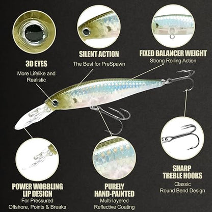 LUCKY CRAFT Pointer 78DD Freshwater Fishing Lure and Gear for Bass & Trout, 3 inch Deep Diving Suspending Jerkbait Fishing Line, Pressure-Ready Fish Bait, Premium Gear for Tackle Box, - color: 272 MS Ghost Minnow