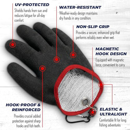 Rite Angler Handy Catching Fish Glove - Fishing Gloves for Men and Women, Handling, Catching, Cleaning, Non-Slip Grip, Breathable, Water-Resistant, Flexible - 8.5"