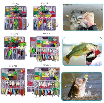 Fishing Lures Freshwater Bait Tackle kit.Tackle Box Including crankbaits topwater Lures,Jigs,Spoons and More Fishing Gear Set.Suitable for Bass Trout Salmon. - color: B234PCS