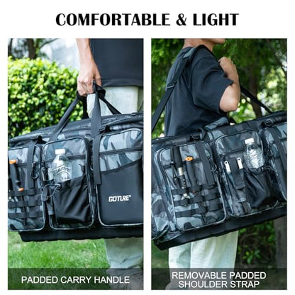 Goture Large Tackle Bag,Water Resistant Saltwater Gear Storage Big Fishing Bag with EVA Bottom,Store Up to 12PCS 3700 Plus 5PCS 3600 Tackle Trays(Not Included),Gifts for Men(26.38"x15.35"x11.42") - color: A2 Camo 1 XXL Without Trays