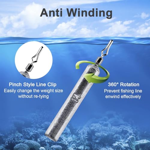 30pcs Fishing Weights Sinkers Kit, Drop Shot Weights & Fishing Sinker Assortment, Lead Fishing Weights with Barrel Swivels, Snag-Free Pencil Sinkers for Bass, Catfish in Freshwater Saltwater