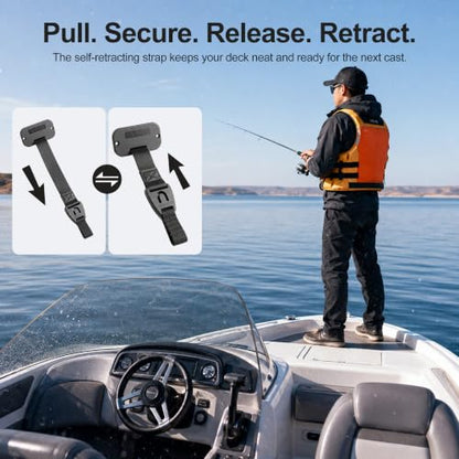 Retractable Rod Straps for Fishing Rods, Gunwale/Deck Mount Self-Retracting Tie-Down Straps, F14200 Rod Saver Strap Fishing Rod Holder, Fishing Pole Holders for Boat Deck, Black - color: 2 PACK