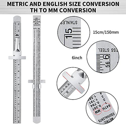 2 Pieces 6 Inch 15 cm Pocket Ruler Flexible Precision Stainless Steel Ruler with Detachable Clips Stainless Steel Pocket Clip Scale Gauge Metric British System