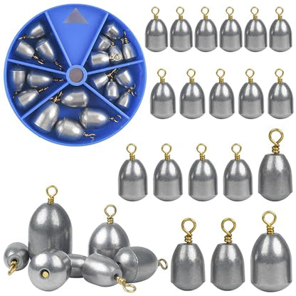 Fishing Weights Sinkers Kit,19/52pcs Bass Casting Sinkers Weights Bell Sinkers Assorted Iron Fishing Weights Drop Catfish Sinkers Weights for Saltwater Freshwater Fishing - style: 19pcs Kit