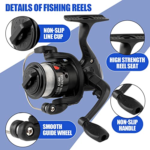 Fishing Rod Reel Combos Collapsible Fishing Rod Kit, 2PCS Telescopic Fishing Pole+2PCS Spinning Reels+Lures Hooks+Tackle Bag+Fishing Accessories Full Combo for Kids Youth - color: 2PCS 1.7M Black and Blue