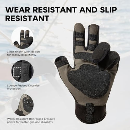 FitsT4 Sports Sailing Gloves Padded Palm Glove 3 Finger Water Resistant Moisture Wicking - color: black, size: X-Large