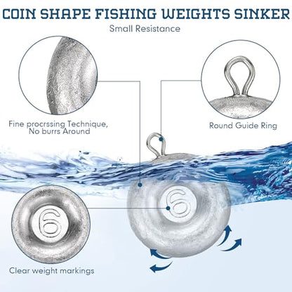 24 Pieces Fishing Disc Sinkers Weights Disc Sinker Fishing Sinkers Weights for Saltwater Catfishing Trolling Surf Tackle - size: 6 oz
