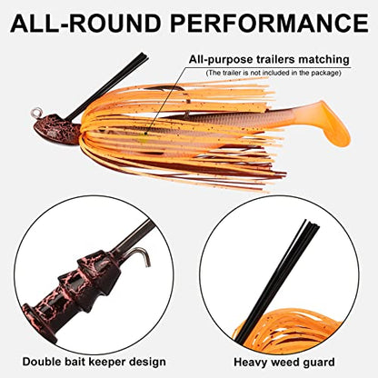 TRUSCEND Jigs Fishing Lures with Ultra Smooth Teflon Hook, Tour Grade Titanium Weed Guard Swim Jigs, Valuable Weedless Skirted Jig, Well-Made Lures for Crappie Bass Trout, Freshwater Fishing Gear - color: C2-1/2oz