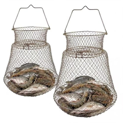 2pcs Metal Rustproof Collapsible Fish Basket - Robust and Easy to Use Net Cage for Live Fish