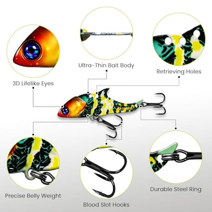 Pristis Jig Head Fishing Lures for Freshwater Saltwater, Weedless Swim Jig Teasers with Sharp Hooks & Exquisite Coating, Pre-Rigged Vibrating Swimbaits Kit Gear for Bass Crappie Walleye Trout Pike - color: 6 pcs Micro Metal Blade Baits