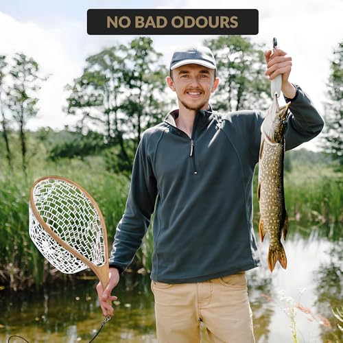 Wooden Fishing Nets - Rubber Fishingnets, Fly Fishing Dipnets, Fishing Nets with Handles - color: White, style: White Silicone Mesh