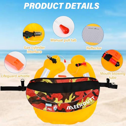 Automatic Inflatable Belt Pack Water Sports Jacket Waist Belt PFD for SUP Paddleboarding Fishing Boating Kayaking（fit 80-330 lbs） (Red camouflage) - color: Red camouflage