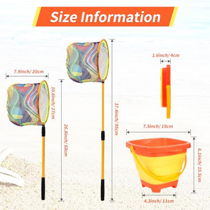 Kids Fishing Net - Telescopic Landing Net with Aluminum Pole Handle, Collapsible Bucket Sand Pail, Butterfly Net for Outdoor Play - color: Orange