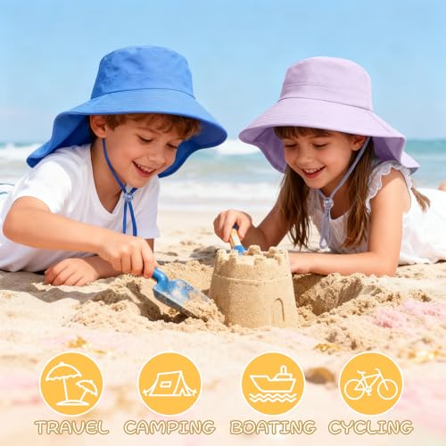 ZOORON Outdoor Kids Sun Hat with Neck Flap UPF 50+ Sun Protection Fishing Hat Wide Brim Summer Kids Beach Hats for Girls Boys - color: 1pack-purple