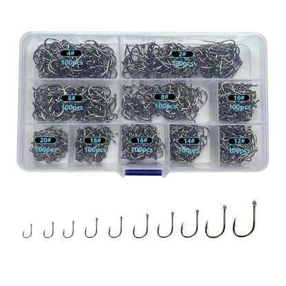 Dyxssm Small Fishing Hooks for Freshwater, 1000pcs 600pcs 400pcs Trout Fish Hook Set, 10 Sizes #2-#20 - color: Black, style: 1000pcs (#2-#20)