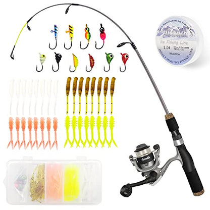 Aventik Ultralight Ice Fishing Rod and Reel Combo 26/28/30/32 inch Medium Light Fast Action Multi-Species Ice Fishing Combos for Walleye Perch Panfish - size: 28'', style: Hollow Rod Kit