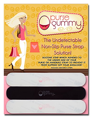 Purse Gummy - Stop Strap Slips - the ORIGINAL Non Slip Grip Strip Pad for Handbag Strap as seen on Today Show - Shoulder Bag, Tote bag, Cushion Accessory - SET of 6 PIECES - color: Black & Semi-Clear