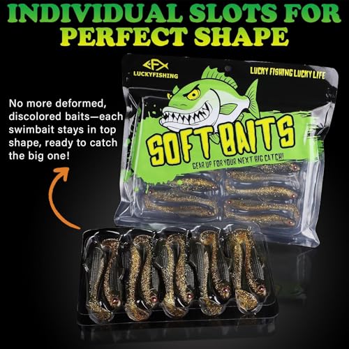 LUCKYFISHING Paddle Tail Swimbaits Soft Plastic Swimbaits Soft Baits for Bass Fishing Trout Crappie Walleye Freshwater Saltwater 10/16/20 PCS Soft Plastic Baits 4/3.5/3/2.5 Inch - color: Brown, size: 3 inch-16pcs