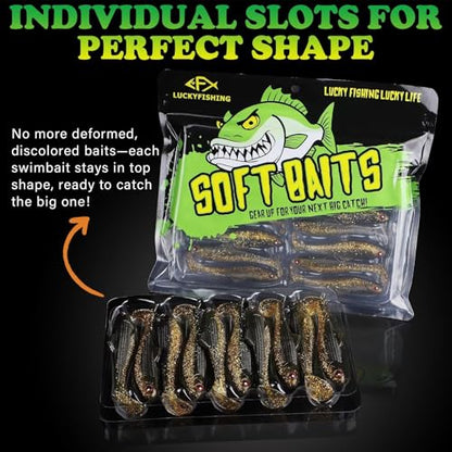 LUCKYFISHING Paddle Tail Swimbaits Soft Plastic Swimbaits Soft Baits for Bass Fishing Trout Crappie Walleye Freshwater Saltwater 10/16/20 PCS Soft Plastic Baits 4/3.5/3/2.5 Inch - color: Brown, size: 3 inch-16pcs