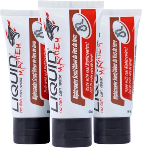 Liquid Mayhem Nightcrawler Fish Attractant Gel 60 ml / 2 oz · 60 Uses – Real Anchovy Bait & Aminos | UV-Enhanced Long-Lasting Gel – All Lure Types - size: 3-Pack