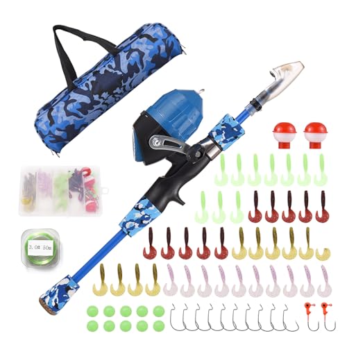Kids Fishing Rod and Reel Combo, 47in/59inTelescopic Fishing Pole Portable Fishing Kits Lightweight with Fishing Lures Fishing Lines Fishing Hooks - color: Blue, size: 1.5m