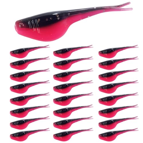 Split-Tail Crappie Lures - 24pcs Soft Plastic Lures for Bluegill, Panfish, Trout, Bass - color: Black-pink