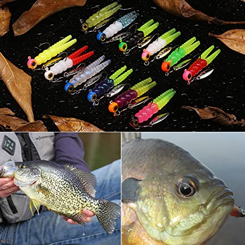 Crappie Jigs and Lures Kit -135 & 40 Piece Set with Plastics, Jig Heads, Split-Tail Grub Baits - Perfect for Crappie Fishing, Panfish Lures - color: Split-Tail Grub 135 pc.KIT