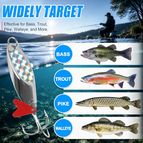 Fishing Lures Casting Spoon Lure, 5pcs Hard Metal Spoon Fishing Lures for Trout Bass Crappie Pike Walleye Saltwater Freshwater Fishing Gear 3/16oz-2oz - color: Silver-red heart, size: 1/4oz(7g)